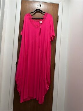 Bright Hot Pink V-Neck Dress